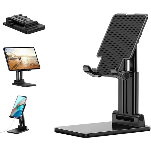 theKiteco. Table Mount Foldable Mobile Stand, Adjustable Height Table Phone Stand, Anti-Slip Mobile and Tablet Stand (Upto 9 inch) - Black