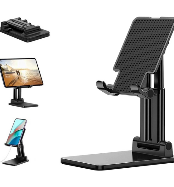 theKiteco. Table Mount Foldable Mobile Stand, Adjustable Height Table Phone Stand, Anti-Slip Mobile and Tablet Stand (Upto 9 inch) - Black