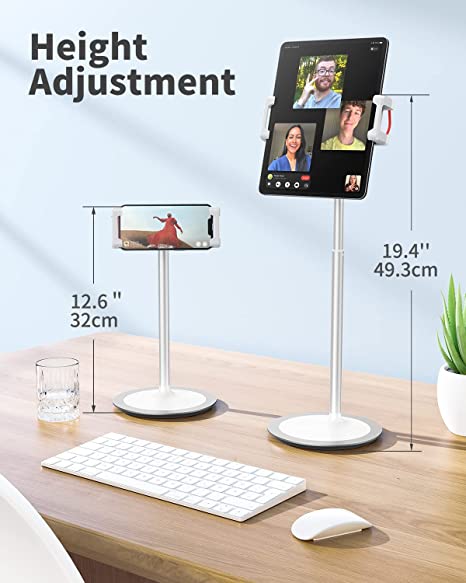 theKiteco. Tablet, Cell Phone Tabletop/Floor Stand, Adjustable Height, 360 Degree Rotating, Aluminium Alloy Cradle Mount Dock for iPhone Samsung, iPad, Nintendo Switch,Kindle (4-13 inch) - Silver