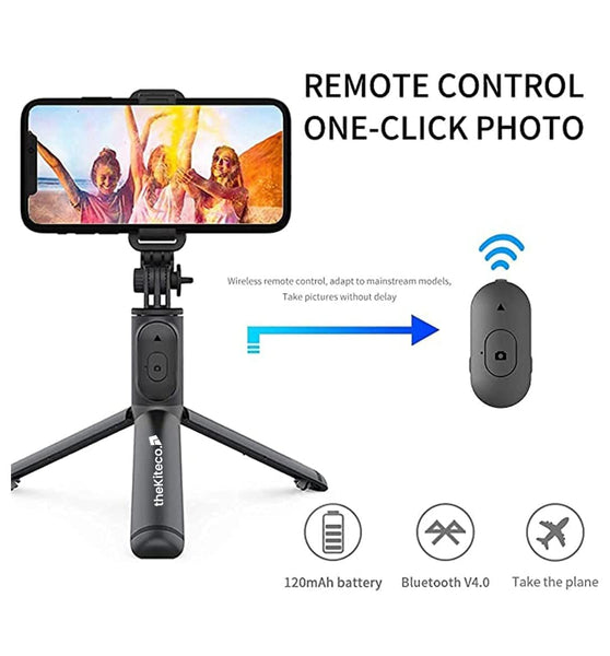 theKiteco. Bluetooth Selfie Stick with Remote 3-in-1 Multi-Functional Extendable Bluetooth Selfie Stick Tripod (Bluetooth Remote Included) (Selfie Stick with Bluetooth Remote - White)